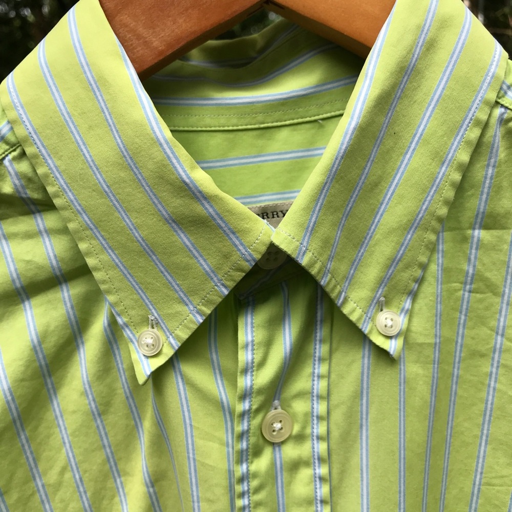 Authentic Burberry Green Striped Button-Down Shirt - image 4